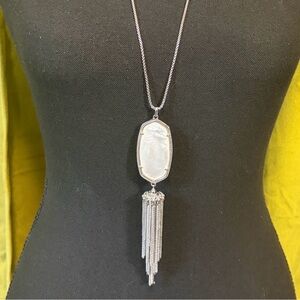 Kendra Scott Rayne Long White Stone Pendant Necklace Silver Metal. Retail $119